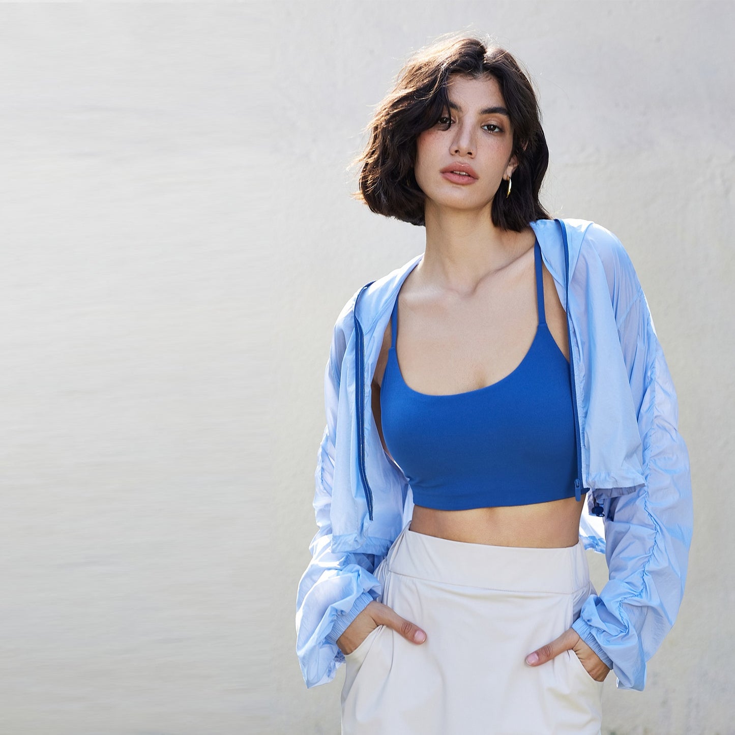 SBHPWT41016-New spring and summer sun protection clothing for women, short hooded drawstring yoga top