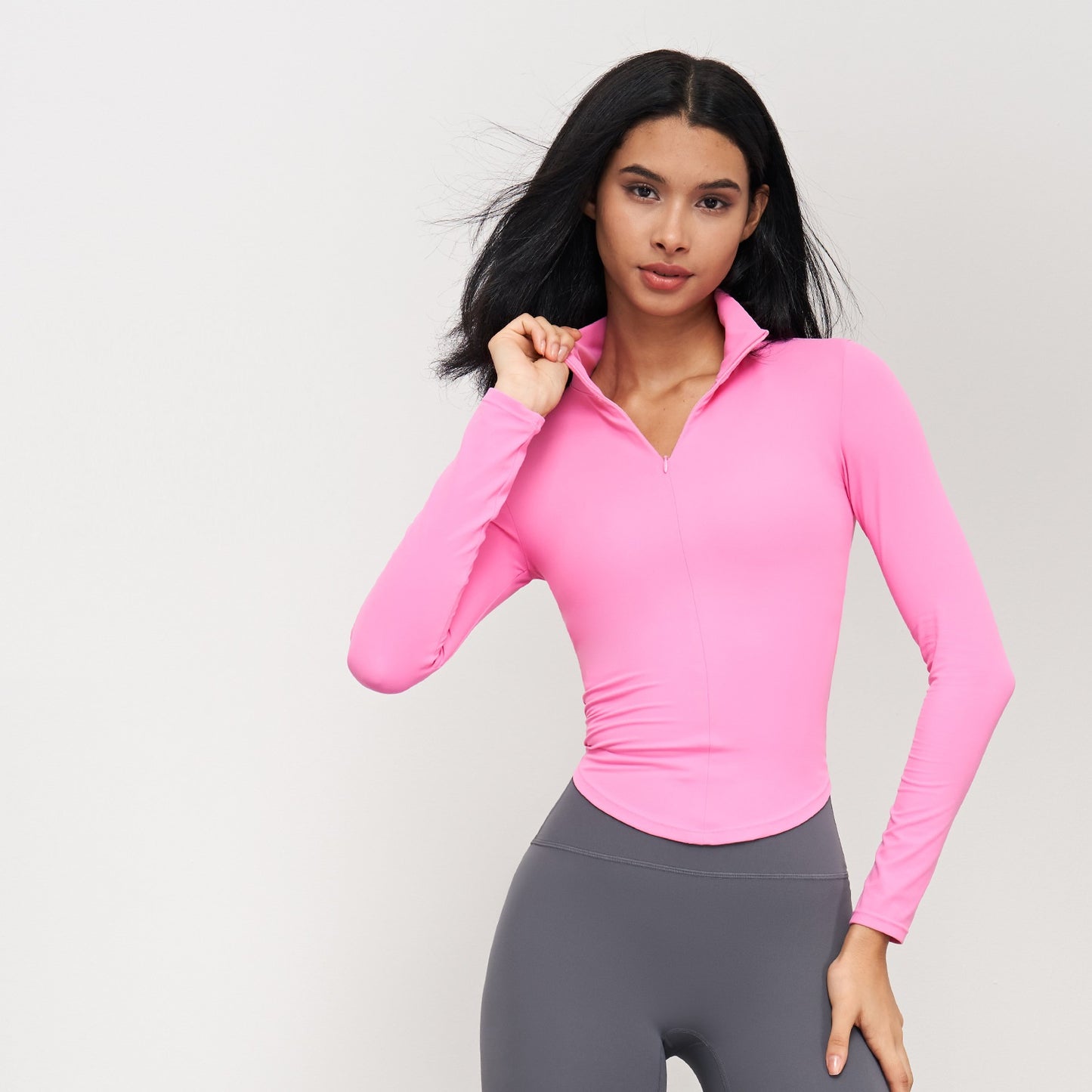 SBCX1574-Half-zip sports long-sleeved and elegant stand-collar fitness T-shirt