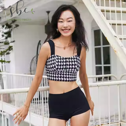SB51W02P8A-New swimsuit women's houndstooth sexy retro slim hot spring island tour two-piece swimsuit