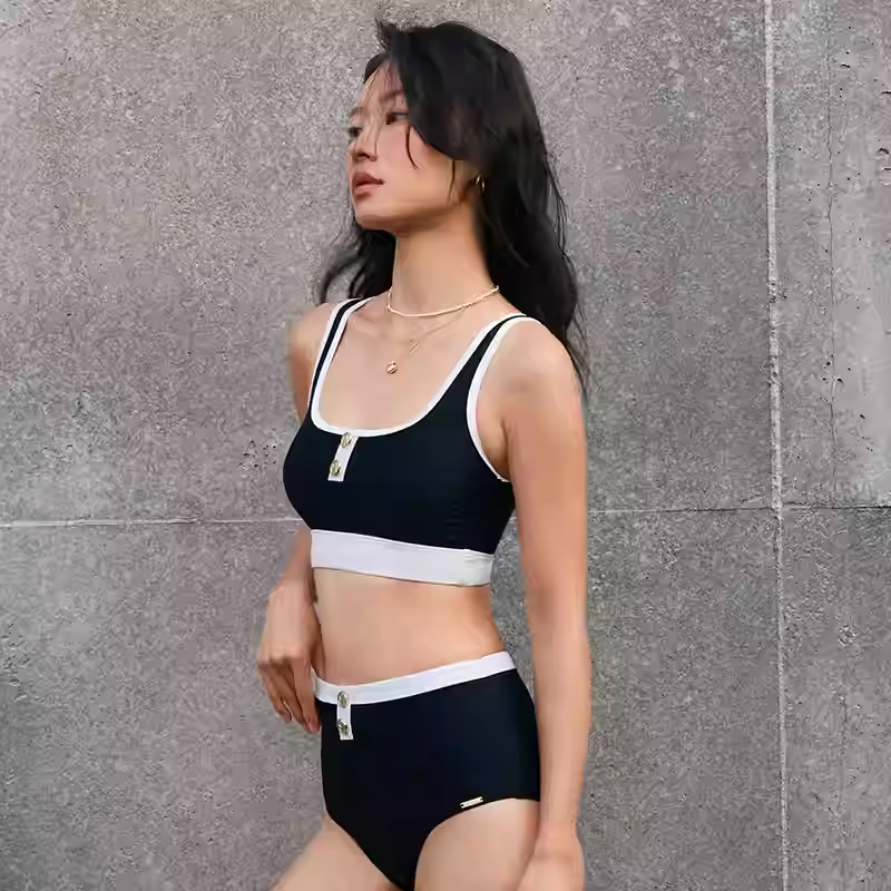 SBSWT24-09A Women's high-waisted swimsuit with retro-inspired color clashes