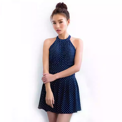 SB82W02P0a -A skirt-style one-piece swimsuit for women, featuring a conservative belly-hiding design that accentuates slimming effects