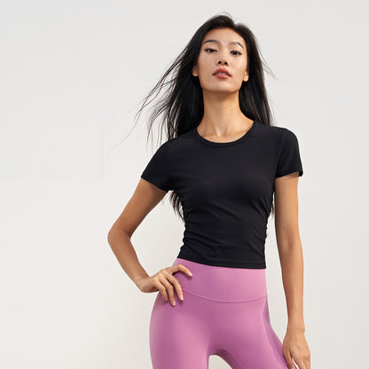 SBTX1585-lulu ribbed high-end yoga tops women's slim slim sports T-shirt