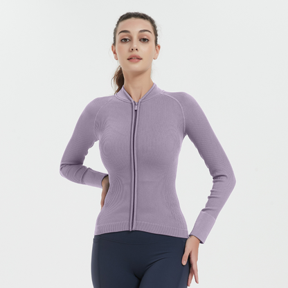 SB1622-Ribbed Knit Yoga Jacket Anti-Slip Zip Slim Fit Yoga Top