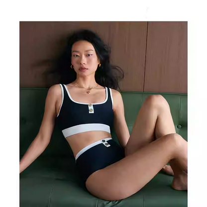 SBSWT24-09A Women's high-waisted swimsuit with retro-inspired color clashes