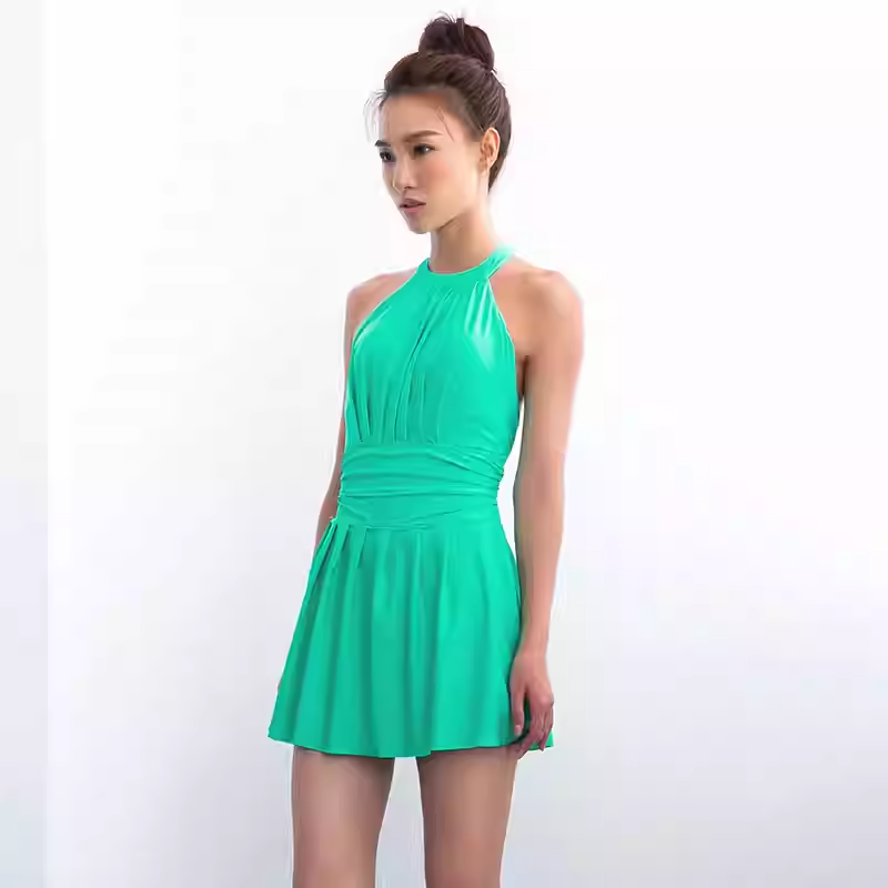 SB82W02P0a -A skirt-style one-piece swimsuit for women, featuring a conservative belly-hiding design that accentuates slimming effects