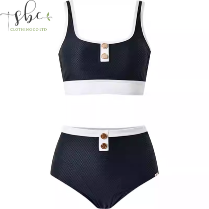 SBSWT24-09A Women's high-waisted swimsuit with retro-inspired color clashes