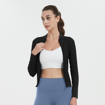 SB1622-Ribbed Knit Yoga Jacket Anti-Slip Zip Slim Fit Yoga Top