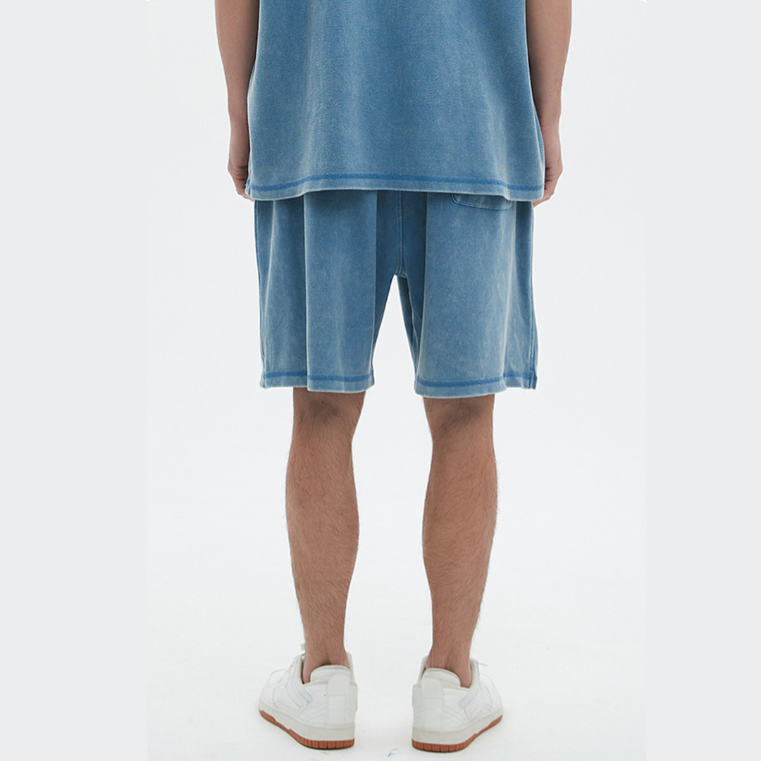 SB7685-Pique cotton 400g batik washed and distressed men's shorts