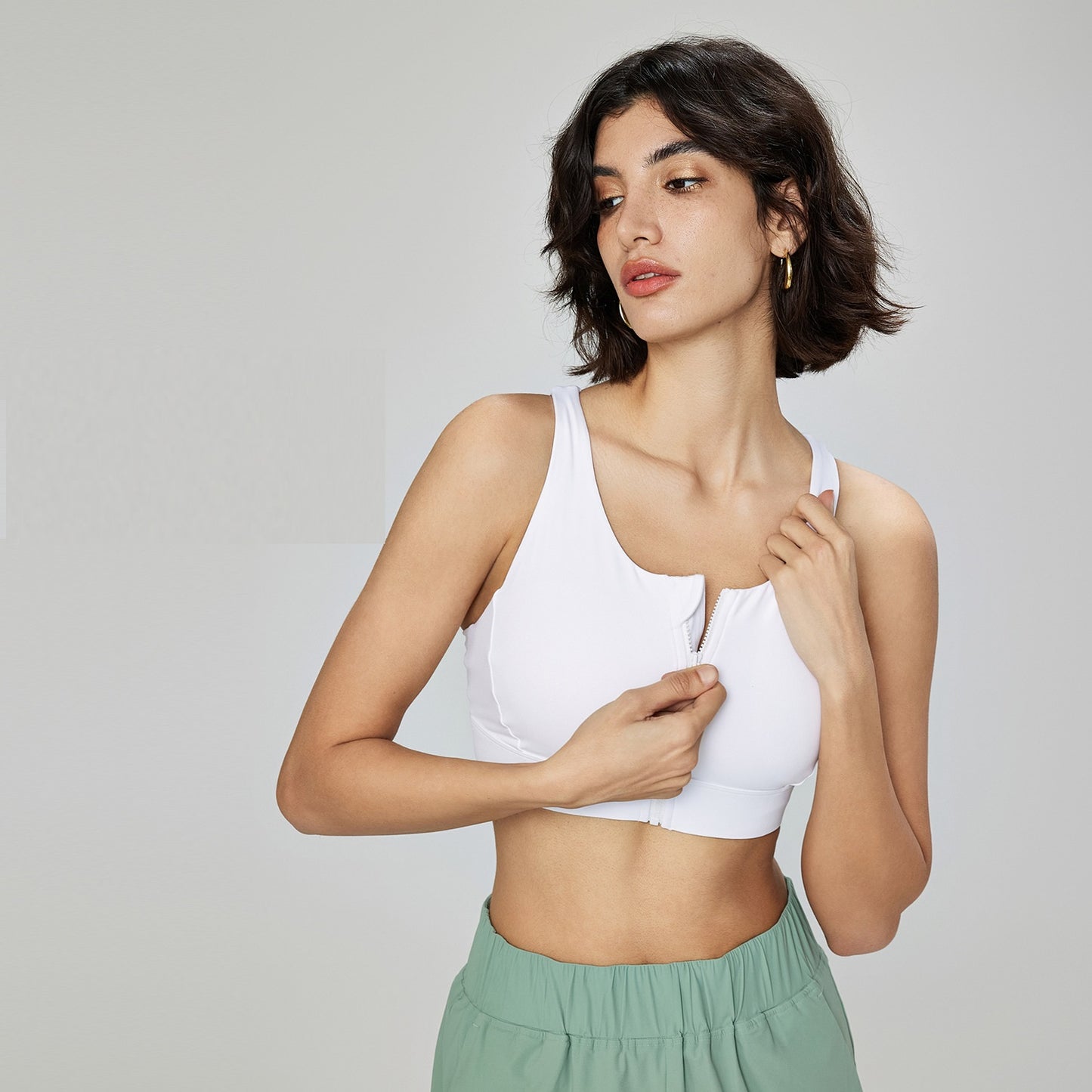 SBHP1457- YKK front zipper fitness bra European and American shock